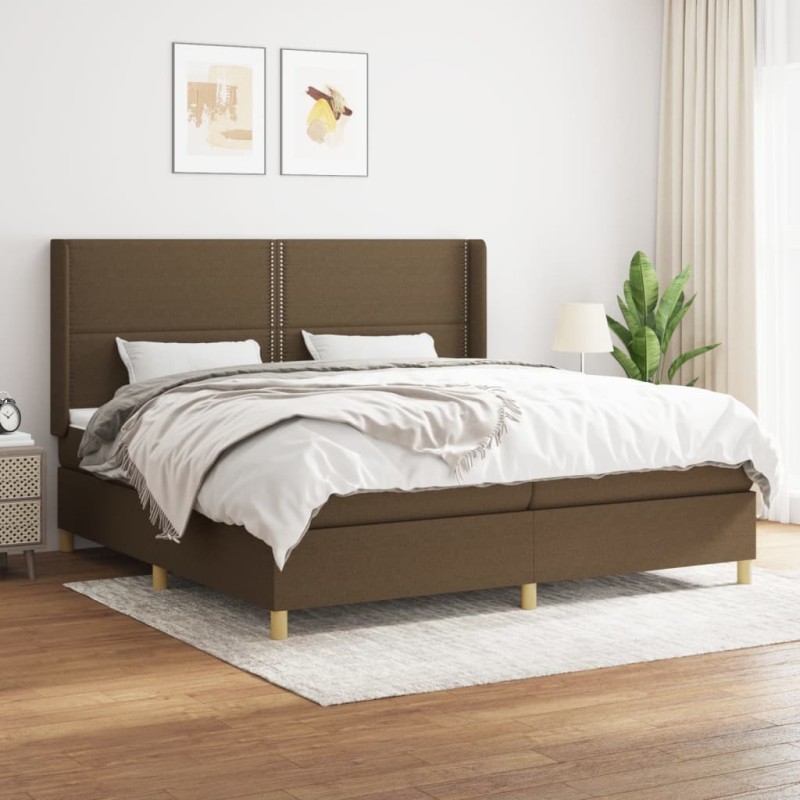 vidaXL Cama box spring con colchón tela marrón oscuro 200x200 cm vidaXL Cama box spring con colchón tela marrón oscuro 200x200 cm
