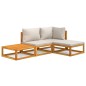 vidaXL Set muebles de jardín 4 pzas madera maciza y cojines gris claro vidaXL Set muebles de jardín 4 pzas madera maciza y cojines gris claro