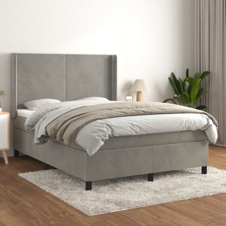 vidaXL Cama box spring con colchón terciopelo gris claro 140x190 cm
