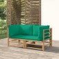 vidaXL Sofás esquineros de jardín 2 uds bambú con cojines verde