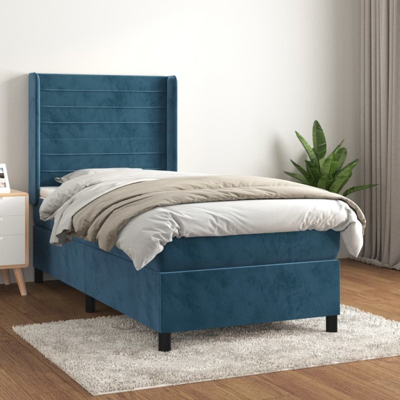 vidaXL Cama box spring con colchón terciopelo azul oscuro 90x200 cm vidaXL Cama box spring con colchón terciopelo azul oscuro 90x200 cm