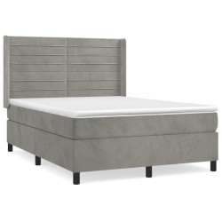 vidaXL Cama box spring con colchón terciopelo gris claro 140x190 cm