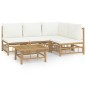 vidaXL Set de muebles de jardín 5 piezas bambú y cojines blanco crema vidaXL Set de muebles de jardín 5 piezas bambú y cojines blanco crema