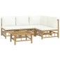 vidaXL Set de muebles de jardín 5 piezas bambú y cojines blanco crema vidaXL Set de muebles de jardín 5 piezas bambú y cojines blanco crema