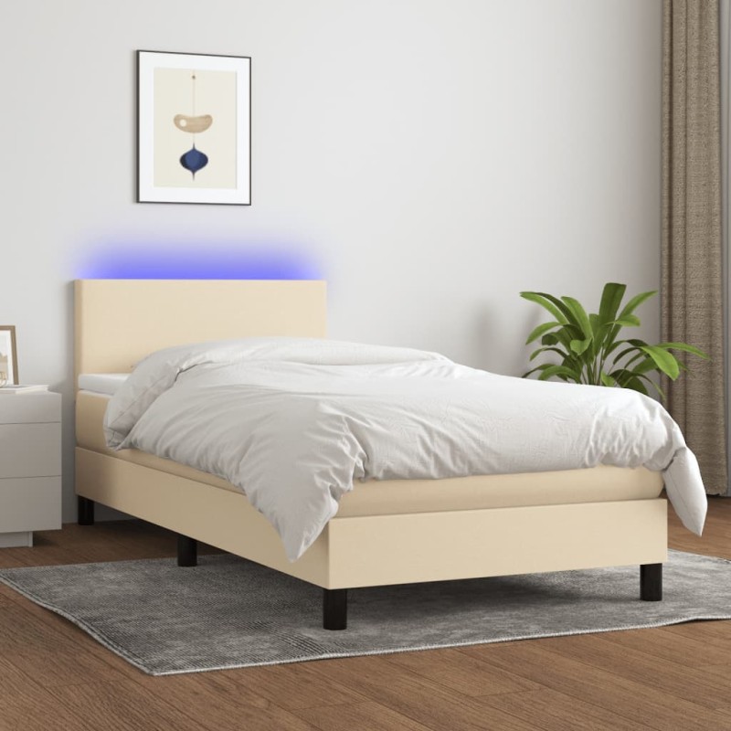 vidaXL Cama box spring con colchón y LED tela crema 90x190 cm vidaXL Cama box spring con colchón y LED tela crema 90x190 cm