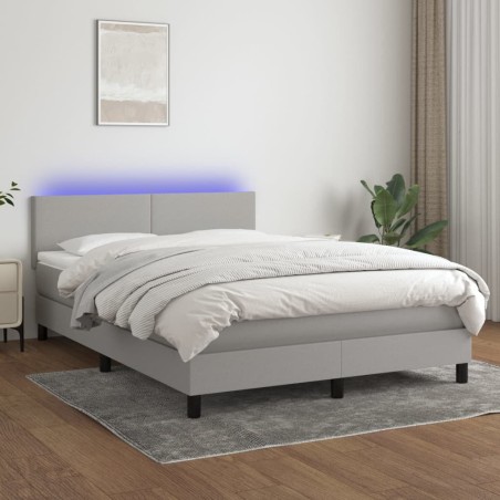 vidaXL Cama box spring con colchón tela y LED gris claro 140x200 cm