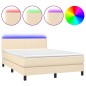 vidaXL Cama box spring con colchón y LED tela crema 140x200 cm vidaXL Cama box spring con colchón y LED tela crema 140x200 cm