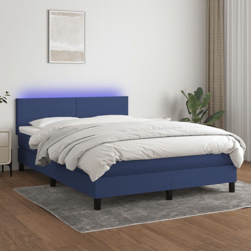 vidaXL Cama box spring con colchón y LED tela azul 140x190 cm vidaXL Cama box spring con colchón y LED tela azul 140x190 cm