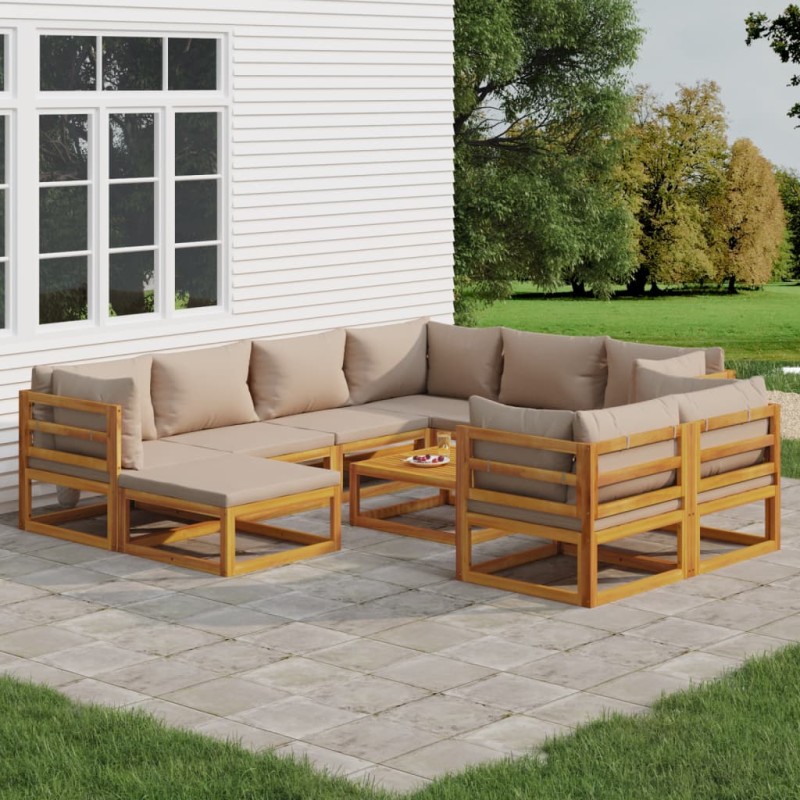 vidaXL Set muebles jardín 10 pzas madera maciza y cojines gris taupé vidaXL Set muebles jardín 10 pzas madera maciza y cojines gris taupé