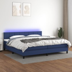 vidaXL Cama box spring colchón y luces LED tela azul 200x200 cm