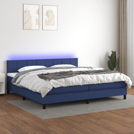 vidaXL Cama box spring colchón y luces LED tela azul 200x200 cm