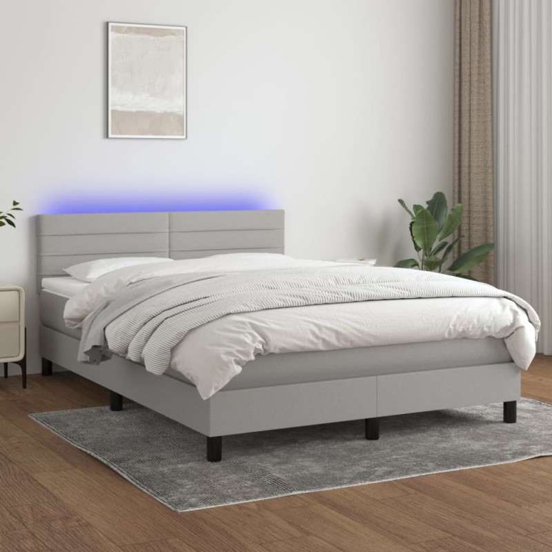 vidaXL Cama box spring colchón y luces LED tela gris claro 140x190 cm vidaXL Cama box spring colchón y luces LED tela gris claro 140x190 cm