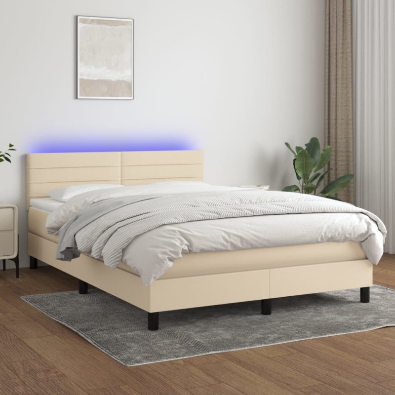 vidaXL Cama box spring colchón y luces LED tela crema 140x190 cm vidaXL Cama box spring colchón y luces LED tela crema 140x190 cm