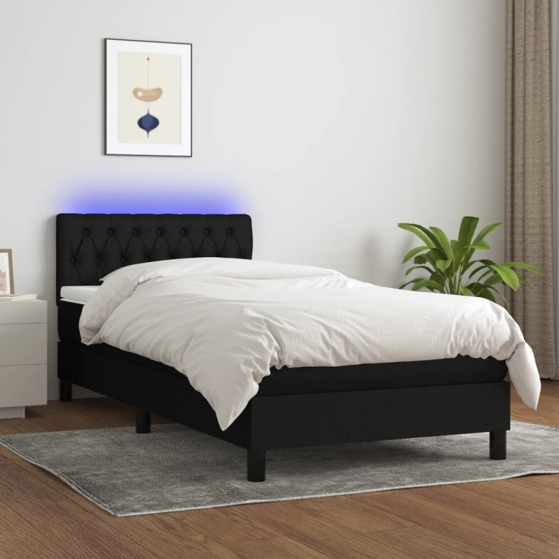 vidaXL Cama box spring colchón y luces LED tela negro 90x190 cm vidaXL Cama box spring colchón y luces LED tela negro 90x190 cm