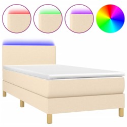 vidaXL Cama box spring colchón y luces LED tela crema 90x200 cm