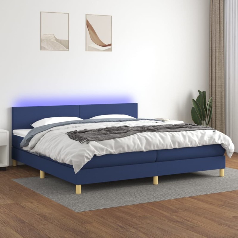 vidaXL Cama box spring con colchón y LED tela azul 200x200 cm vidaXL Cama box spring con colchón y LED tela azul 200x200 cm