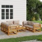 vidaXL Set muebles de jardín 9 pzas madera maciza y cojines gris taupé vidaXL Set muebles de jardín 9 pzas madera maciza y cojines gris taupé