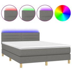 vidaXL Cama box spring colchón y luces LED tela gris oscuro 140x190 cm