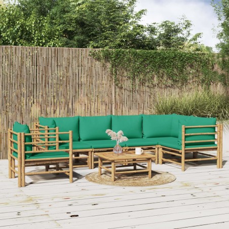vidaXL Set de muebles de jardín 7 piezas bambú con cojines verde