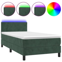 vidaXL Cama box spring colchón y LED terciopelo verde oscuro 100x200cm