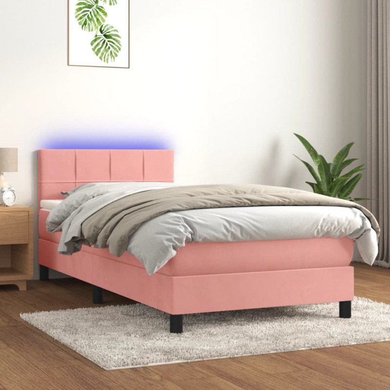 vidaXL Cama box spring colchón y LED terciopelo rosa 90x190 cm vidaXL Cama box spring colchón y LED terciopelo rosa 90x190 cm