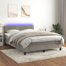 vidaXL Cama box spring colchón y LED terciopelo gris claro 140x200 cm