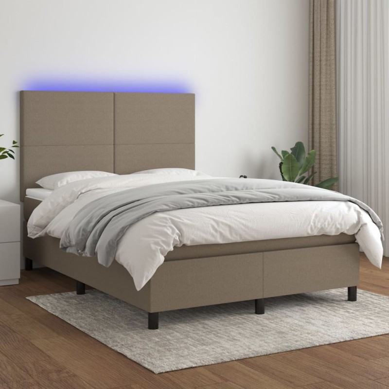 vidaXL Cama box spring colchón y luces LED tela gris taupe 140x200 cm vidaXL Cama box spring colchón y luces LED tela gris taupe 140x200 cm