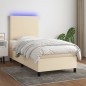 vidaXL Cama box spring colchón y luces LED tela crema 100x200 cm vidaXL Cama box spring colchón y luces LED tela crema 100x200 cm