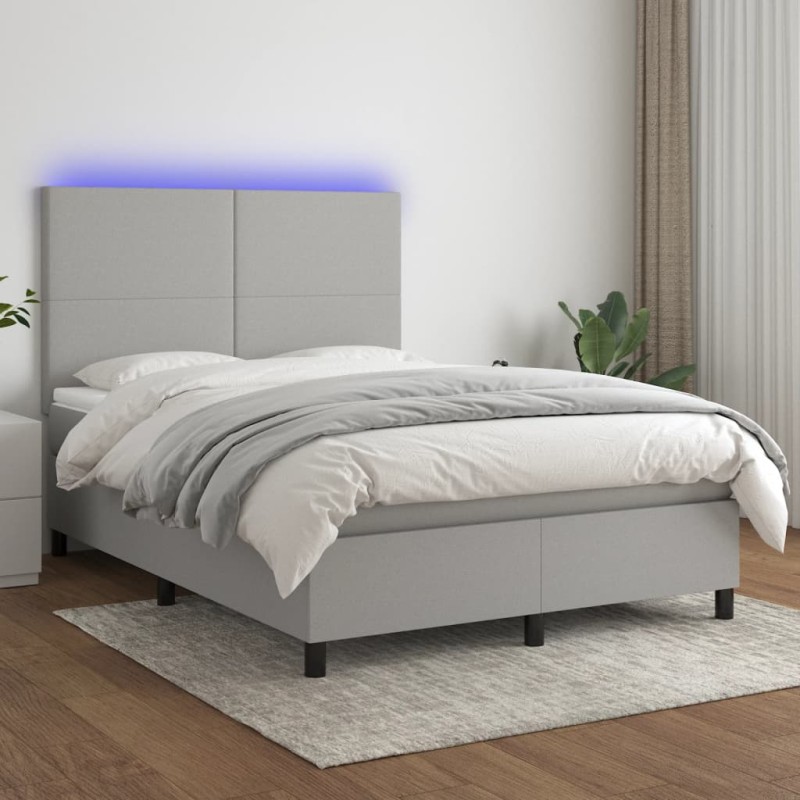 vidaXL Cama box spring colchón y luces LED tela gris claro 140x190 cm vidaXL Cama box spring colchón y luces LED tela gris claro 140x190 cm