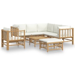 vidaXL Set de muebles de jardín 8 piezas bambú y cojines blanco crema