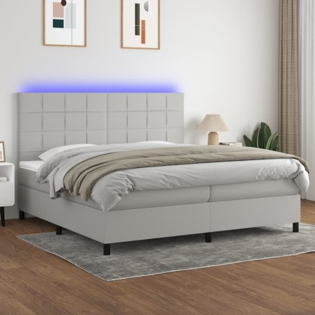vidaXL Cama box spring con colchón tela y LED gris claro 200x200 cm