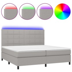 vidaXL Cama box spring con colchón tela y LED gris claro 200x200 cm
