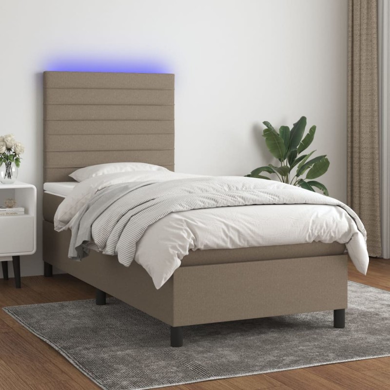 vidaXL Cama box spring colchón y luces LED tela gris taupe 90x200 cm vidaXL Cama box spring colchón y luces LED tela gris taupe 90x200 cm