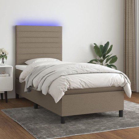 vidaXL Cama box spring colchón y luces LED tela gris taupe 90x200 cm