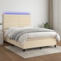 vidaXL Cama box spring colchón y luces LED tela crema 140x200 cm vidaXL Cama box spring colchón y luces LED tela crema 140x200 cm