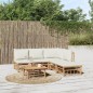 vidaXL Set de muebles de jardín 6 piezas bambú y cojines blanco crema