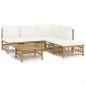 vidaXL Set de muebles de jardín 6 piezas bambú y cojines blanco crema