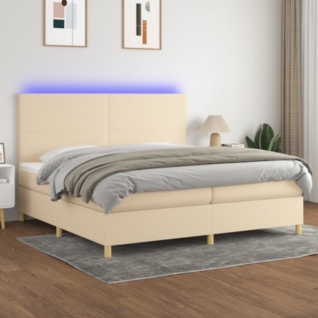 vidaXL Cama box spring colchón y luces LED tela crema 200x200 cm