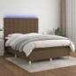 vidaXL Cama box spring colchón luces LED tela marrón oscuro 140x200cm vidaXL Cama box spring colchón luces LED tela marrón oscuro 140x200cm