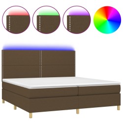 vidaXL Cama box spring colchón luces LED tela marrón oscuro 200x200 cm