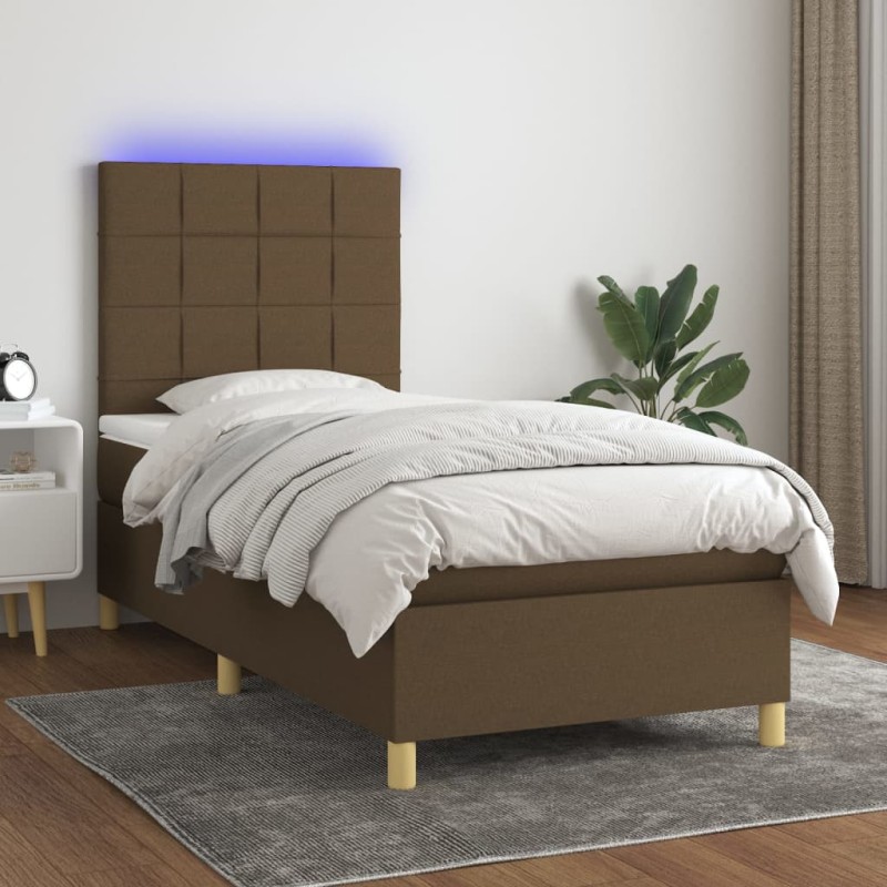 vidaXL Cama box spring colchón y luces LED tela marrón oscuro 80x200cm vidaXL Cama box spring colchón y luces LED tela marrón oscuro 80x200cm