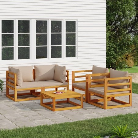 vidaXL Set muebles de jardín 5 pzas madera maciza y cojines gris taupé