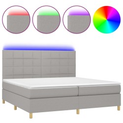 vidaXL Cama box spring con colchón tela y LED gris claro 200x200 cm