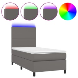 vidaXL Cama box spring y colchón LED cuero sintético gris 90x190 cm