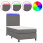 vidaXL Cama box spring y colchón LED cuero sintético gris 90x190 cm