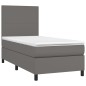 vidaXL Cama box spring y colchón LED cuero sintético gris 90x190 cm