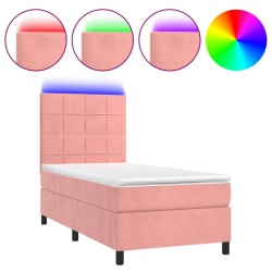vidaXL Cama box spring colchón y LED terciopelo rosa 90x200 cm