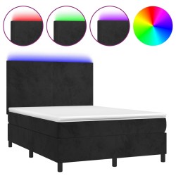 vidaXL Cama box spring colchón y LED terciopelo negro 140x190 cm