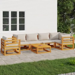 vidaXL Set muebles de jardín 7 pzas madera maciza y cojines gris claro