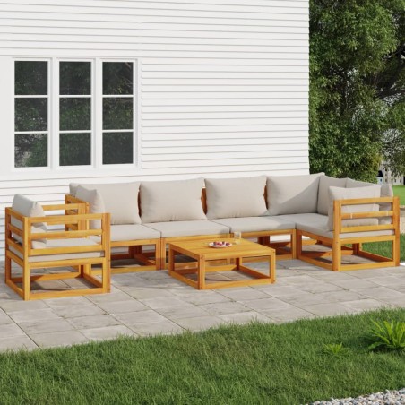 vidaXL Set muebles de jardín 7 pzas madera maciza y cojines gris claro